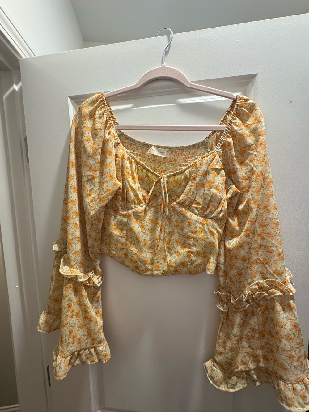 Altar'd State Yellow Floral Cropped Peasant Top